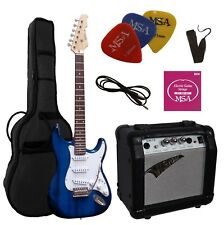 E-Gitarre ST5 dunkelblau, im Set,Verstärker GW15,Tasche,Band,Kabel,Saiten,Pik 