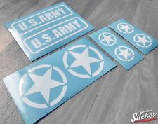 US Army Stern Schriftzug Aufkleber Set 8-teilig Military Sticker Weiß Glanz