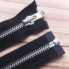 YKK BEST QUALITY BLACK METAL OPEN END ZIP- WITH SILVER TEETH- CHOOSE YOUR SIZE