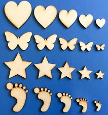 Wooden MDF Shapes Hearts Stars Butterfly Bunting Craft Embellishments Decoration