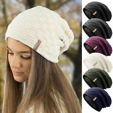 Ladies Mens Unisex Warm Winter Knit Slouch Beanie Hat Cosy Fur Fleece Liner