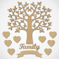 MDF Family Tree Set Kit with Tree Hearts and Word - Wooden Craft Blank Shapes