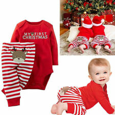 Newborn Baby Boys Girls My First Christmas Clothes Romper Pant Outfit Set Santa 