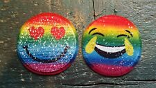 Patch Smiley Emoji Gesicht mit Wendepailletten Aufnäher bunt Applikation