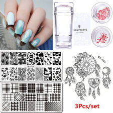 3X Manucure Kit Nail Art Stamping Pochoir Template Plaque Gel UV Vernis à Ongle