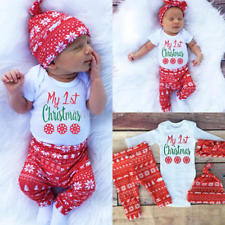 Baby Boy Girl Newborn First Christmas Clothe Romper Pant Hat Outfit 4Xpieces Set