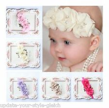 Haarband Baby Chiffon Blüte Perlchen Strass Stirnband Taufe Fotoshooting Mädchen