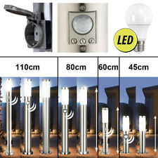 LED Außen Steh Lampe Steckdose mit Bewegungsmelder Haus Garten Edelstahl Leuchte