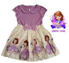 Girls Dress Kids Baby Party Summer Outfit Purple Disney Princess Sofia NEW